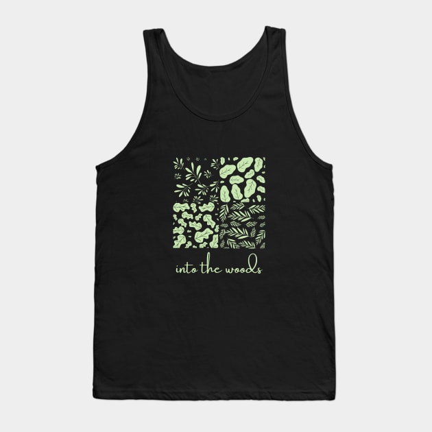 Into the Woods - Green Leaf Patterns Three Tank Top by Clue Sky